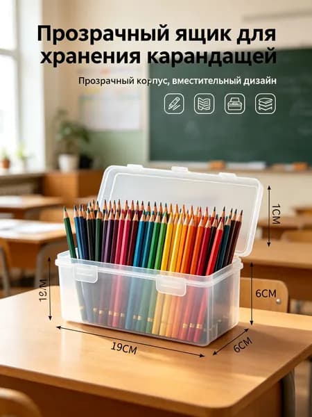 Прозрачный пенал для карандашей, вместительный, для цветных карандашей и фломастеров