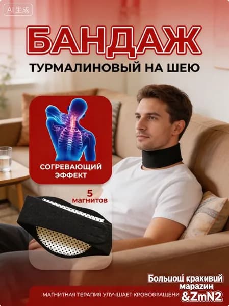 Ортопедический бандаж для шеи с магнитами и турмалиновой накладкой черный