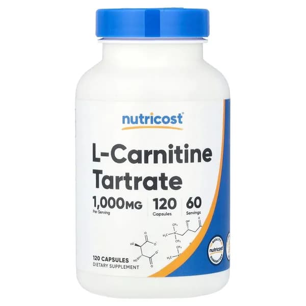Nutricost,L-карнитин тартрат/L-Carnitine Tartrate, 1000 мг, 120 капсул (по 500 мг в каждой капсуле)