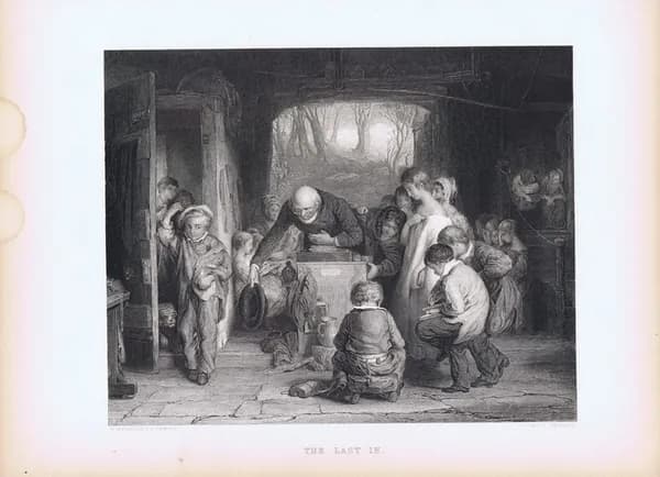 Опоздавший. Антикварная гравюра (офорт). США, 1875 год
