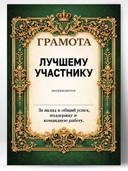 Грамота диплом в подарок - Лучшему участнику