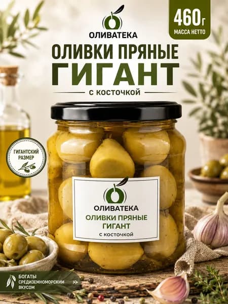 Оливки Гигант с косточкой ОЛИВАТЕКА 460 г