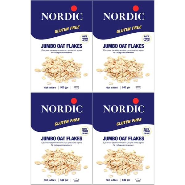 Хлопья Nordic овсяные крупные без глютена 500 г, набор: 4 штуки