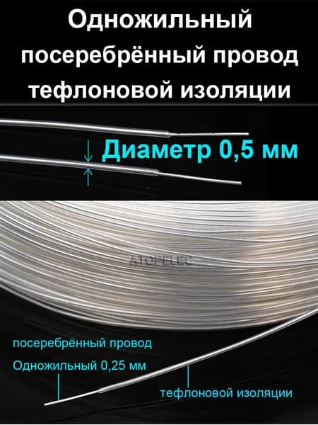 2 метра 0,5 мм Диаметр Одножильный посеребрённый провод в тефлоновой изоляции