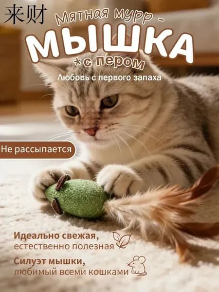 Интерактивная мышка для кошек с кошачьей мятой и натуральным пером, игрушка-дразнилка