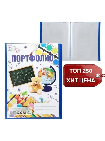 Папка-портфолио пластиковая А4, 20 файлов для школы