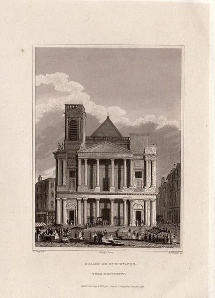 1830 год. Гравюра. Виды Парижа, церковь Сент-Эсташ