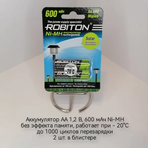 Robiton Аккумуляторная батарейка AA, 14500, 1,2 В, 600 мАч, 2 шт