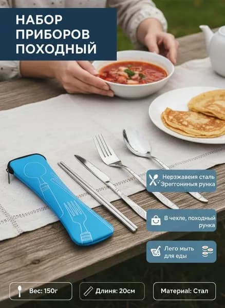 Набор столовых приборов 4 предм. синий