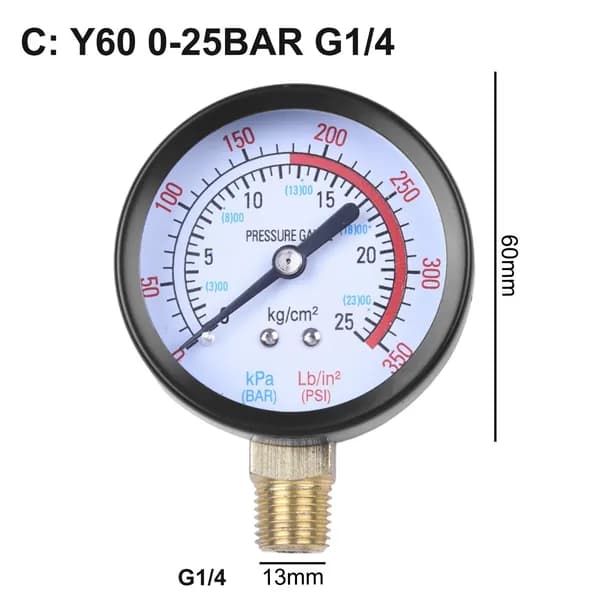 Измеритель Давления Воды в Фильтре бассейна Y60 0-1.6Mpa 0-230PSI для Воздушного компрессора