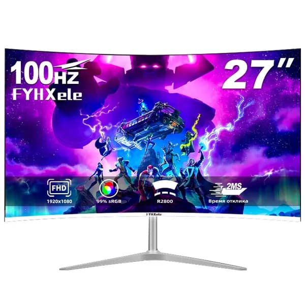 FYHXele 27" Монитор дюймовый игровой монитор Белая кривая1K  100Гц с HDMI VESA 100 * 100 (FY27FMC-NEW), VA, 1920x1080 Full HD, 100 Гц, Изогнутый экран, белый