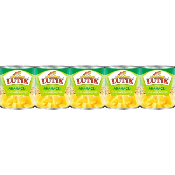 Ананасы Lutik кусочки в сиропе 850 г, набор: 5 штук