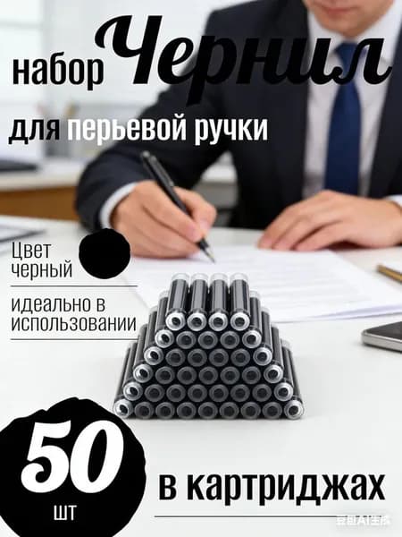 Капсульные чернила для перьевой ручки черные 2,6mm,50 штук