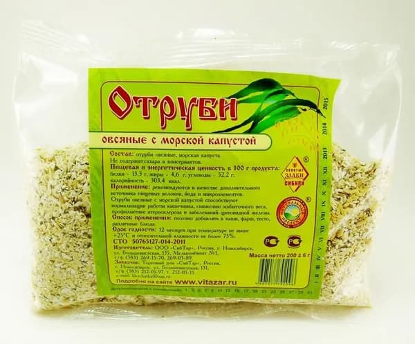 Отруби СибТар овсяные Морская капуста, 200г