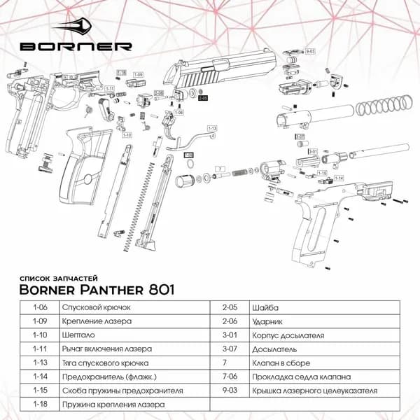 Пружина крепления лазера WC4-801 1-18 для пневматического пистолета Borner Panther 801, ЗИП
