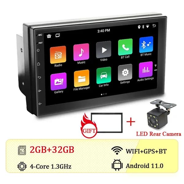 HIPPCRON Устройство головное, диагональ: 7", 2 DIN, 2ГБ/32ГБ