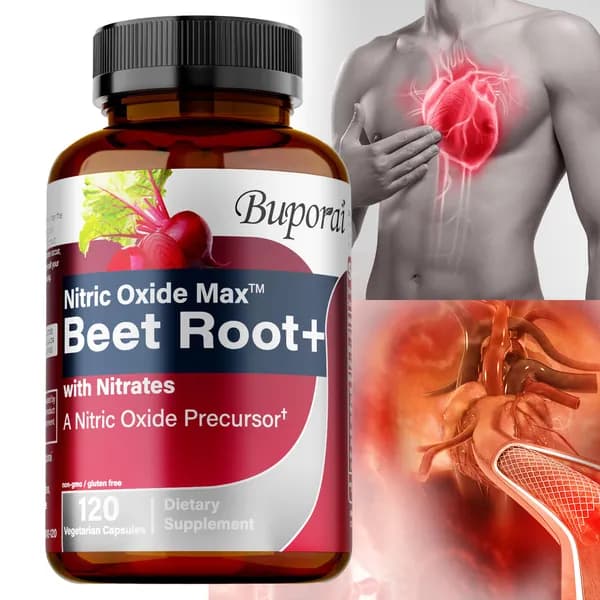 Buporai - Nitric Oxide Max Beet Root+, экстракт свеклы и нитраты - Поддерживает здоровое кровообращение, здоровье сердца и антиоксидантную защиту