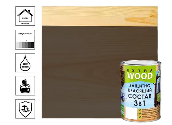 Состав защитно-красящий Farbitex Wood Extra Карелия 3в1 для древесины, палисандр, 0.75 л