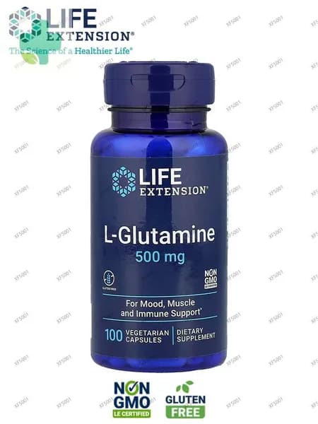 Life Extension, L-глютамин, 500 мг, 100 вегетарианских капсул
