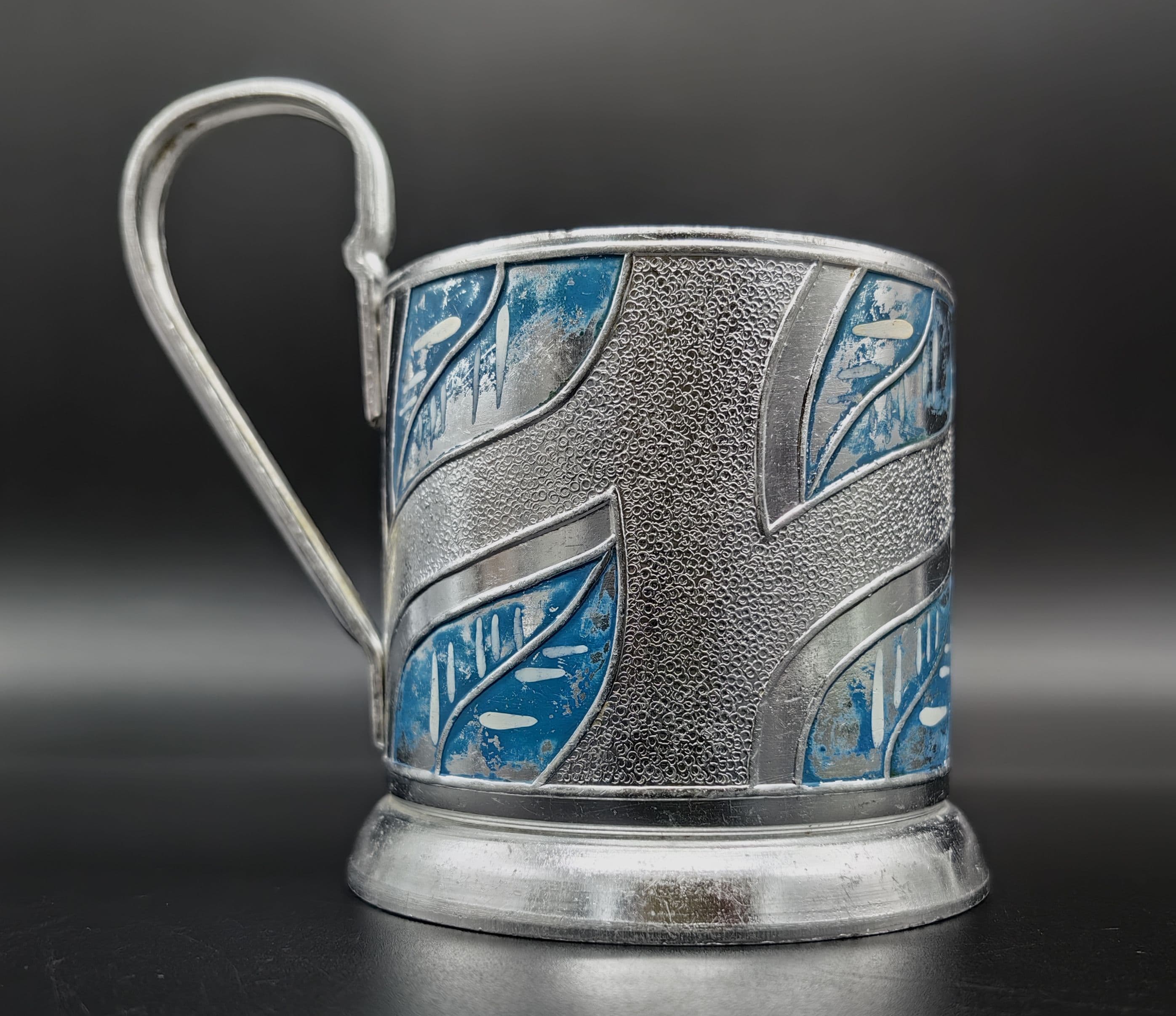 Подстаканник "Листья синие". Алюминий. СССР. 1961-1974 гг.