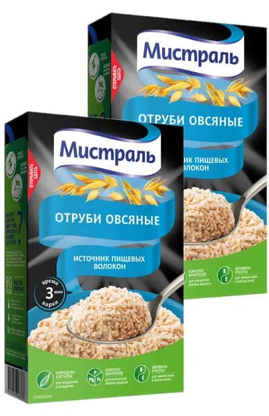 Мистраль Отруби Овсяные, натуральный источник витаминов и клетчатки, 400 г. (2 шт.)