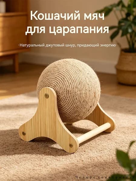 Кошка, ловящая мяч, скрежещущая когтями Когтеточка