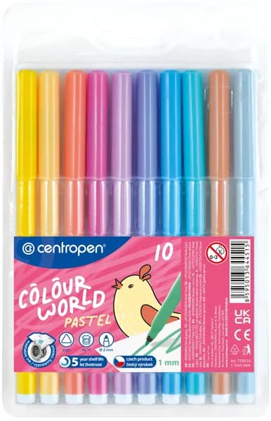 Centropen COLOUR WORLD набор фломастеров для рисования, на водной основе, 10 пастельных цветов, TP 7550/10