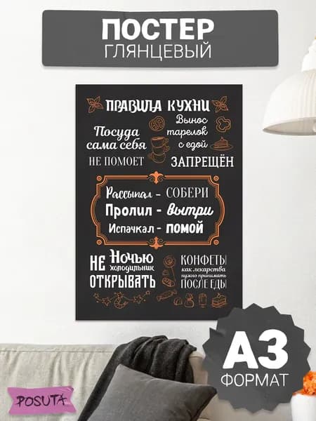 Постер на стену правила кухни
