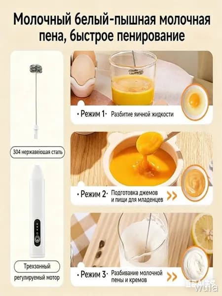 Пеновар для молока капучинатор, 3 режима мощности, зарядка Type-C, аккумулятор