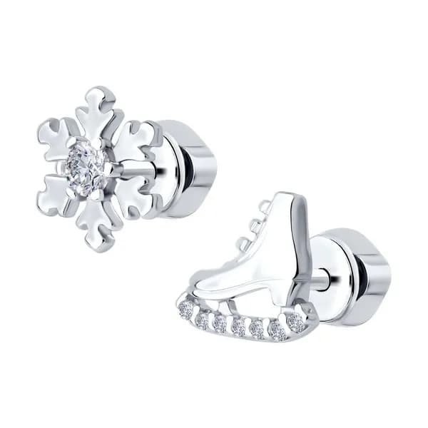 Diamant, Серьги из серебра с фианитами, 94-122-02284-1, пусеты, 925 проба, гвоздики
