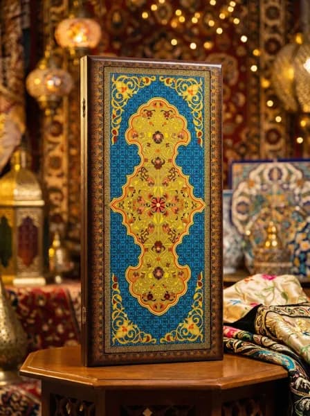 Нарды деревянные с рисунком Синий узор 60 на 60 см