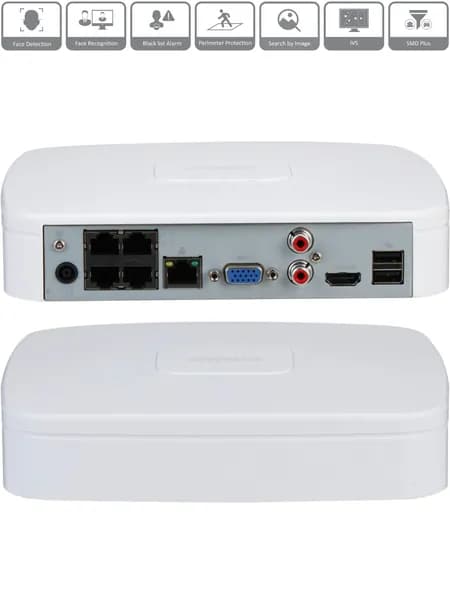 Dahua DH-NVR2104-P-I2 - 4 канальный видеорегистратор IP для камер видеонаблюдения, NVR регистратор сетевой с 4 PoE, 1080P, 1 HDD, H.265+