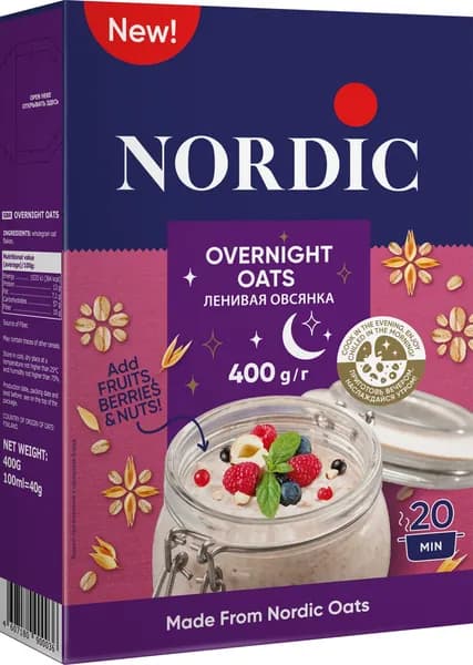 Хлопья Nordic овсяные, Ленивая овсянка, 400 г