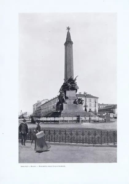 Гравюра антикварная. Милан. Памятник Пяти Дням. Фотогравюра. Италия, ок. 1910 года
