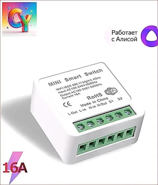 Умное Wi-Fi реле Mini Smart Switch 16A для умного дома в розетку
