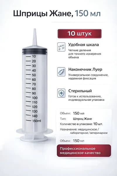 Шприц Жане 150 мл, 10 штук