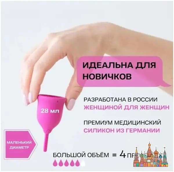 Менструальная чаша, цвет малина, размер 1