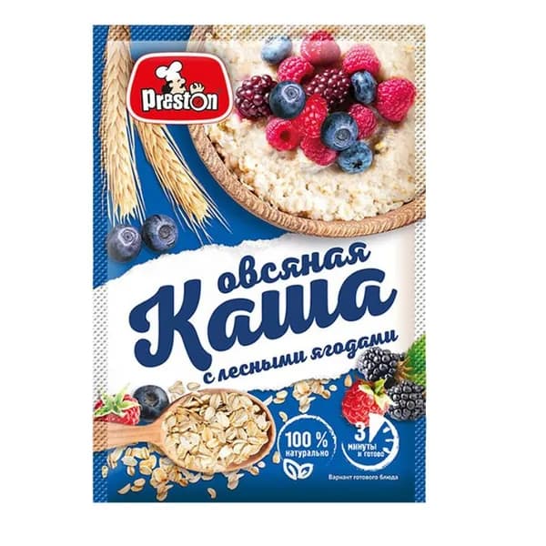 Preston Каша быстрого приготовления, овсяная с лесными ягодами, 37 г