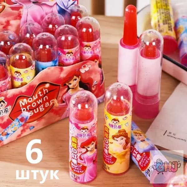 Красивая конфетная помада с изображением маленькой девочки-принцессы.6 штук