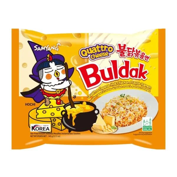 Лапша острая быстрого приготовления со вкусом курицы и 4 сыра Samyang Buldak 145г