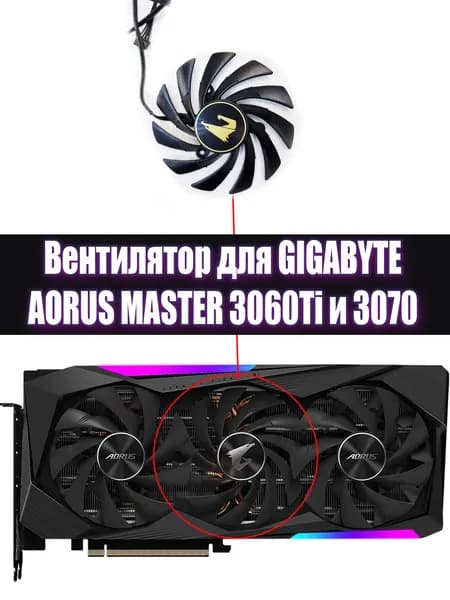 Вентилятор СРЕДНИЙ кулер для видеокарт Gigabyte AORUS GeForce RTX 3070 3060 Ti MASTER