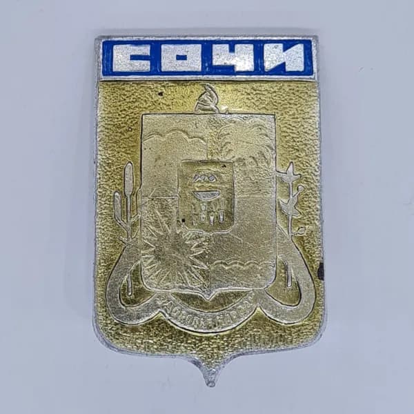 Значок СССР сочи, герб курорта с надписью радодендрон, туристический, советский и винтажный