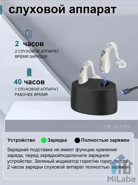 Перезаряжаемый слуховой аппарат, устанавливаемый за ухом