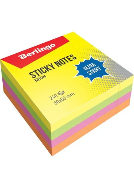 Бумага для заметок Berlingo Ultra Sticky, самоклеящаяся, LSn_40102, разноцветный, 5 x 5 см, 240 листов