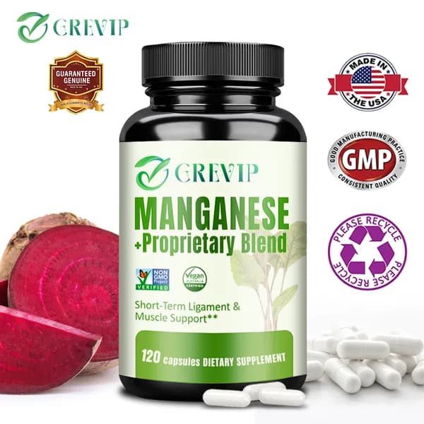 Grevip Manganese + Proprietary Blend разработан для поддержания здоровья связок и мышц в краткосрочной перспективе, а также для укрепления костей.