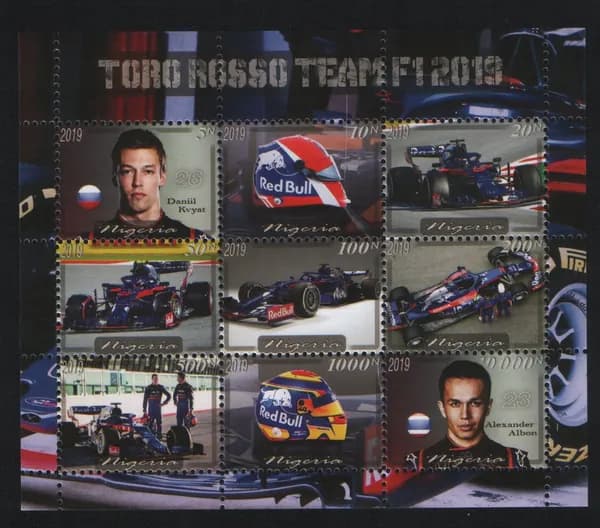 Нигерия 2019 Команды Формулы-1 2019, сувенирный лист с 9 марками Toro Rosso (MNH)