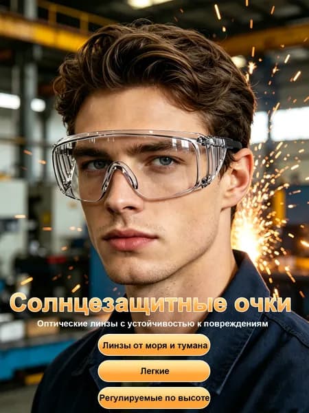 Очки защитные, цвет: Прозрачный, 1 шт.