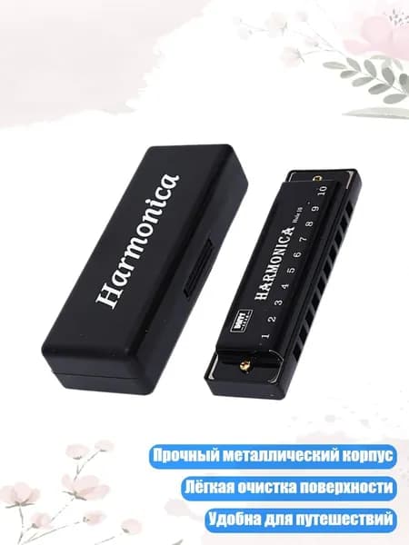 Профессиональная 10-дырочная гармоника с металлическим корпусом и гладкой отделкой из ABS для путешествий, Черный
