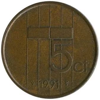 5 центов, 1991 год. Нидерланды