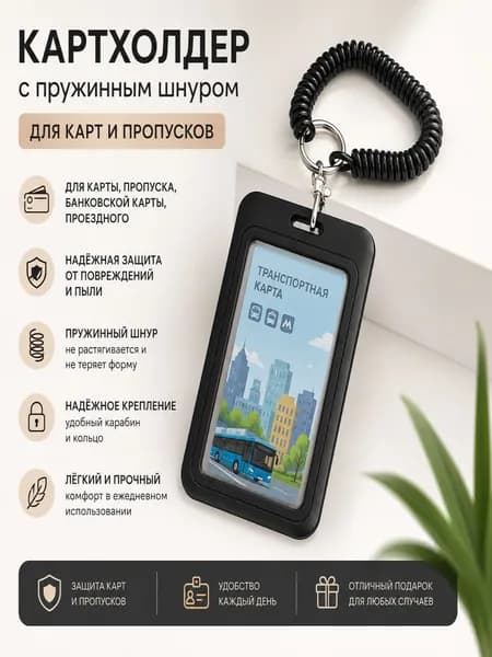 Бейдж на пружине с визитницей, картхолдер и чехол для пропуска в популярном белом цвете